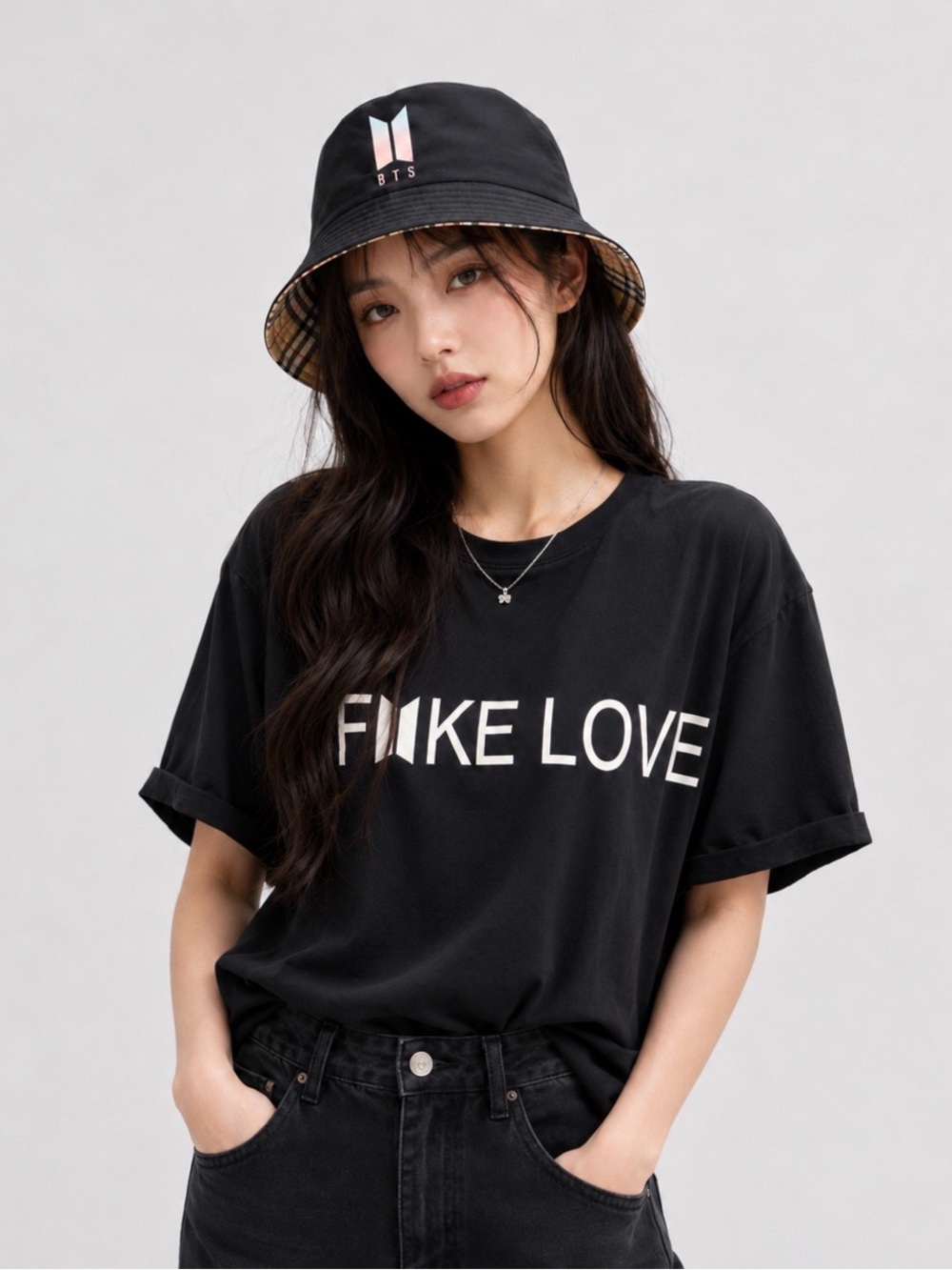 BTS Fake Love Shirt + BTS Bucket Hat Bundle Size M NIP - Picture 2 of 7